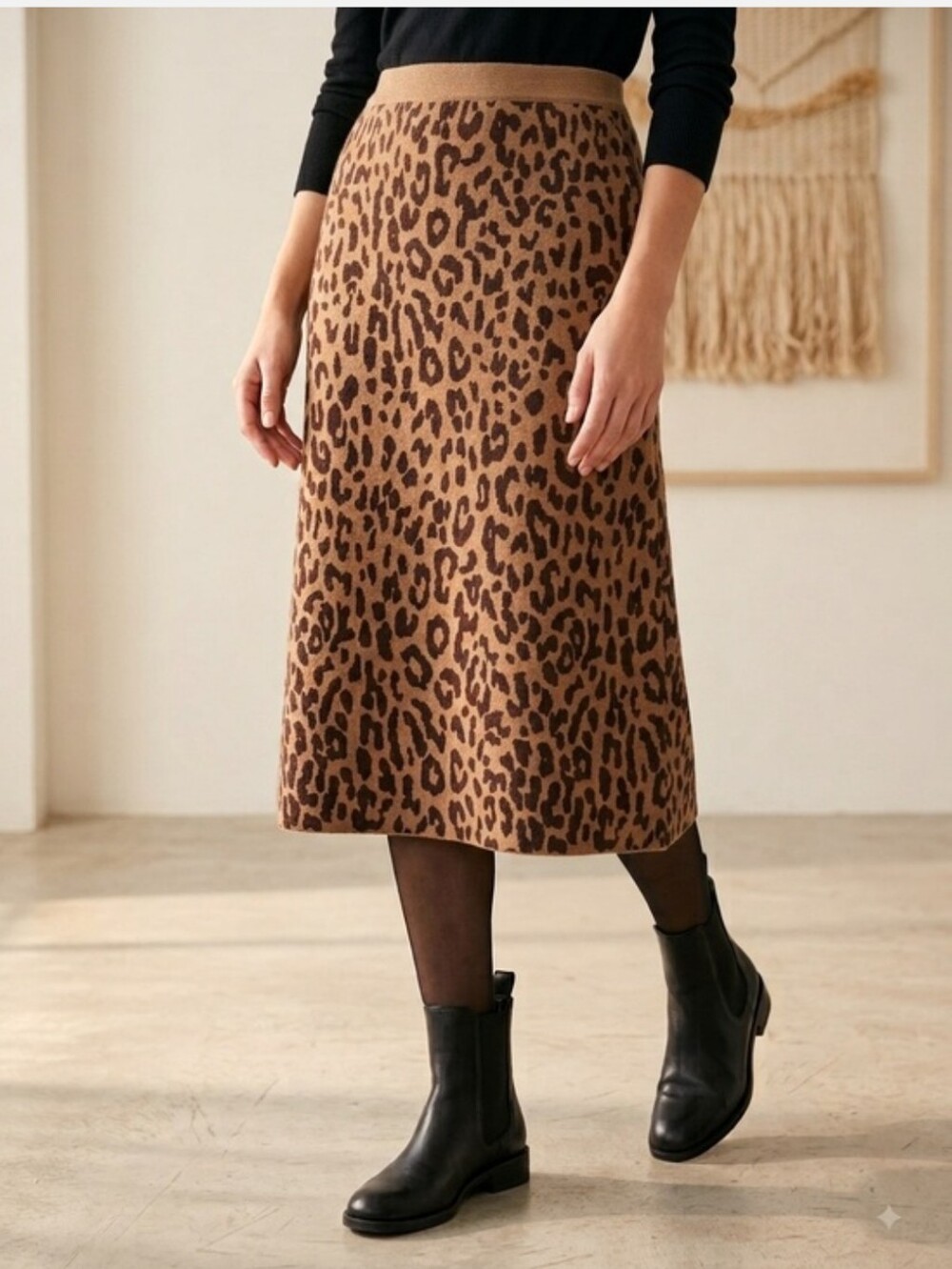J.Crew Merino Wool Blend Leopard Print Knit Midi Skirt Size XSmall